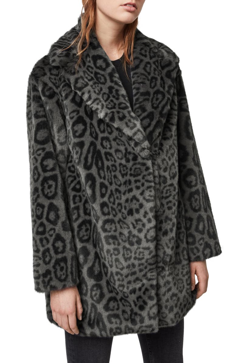 AllSaints Amice Leopard Print Faux Fur Coat, Alternate, color, 