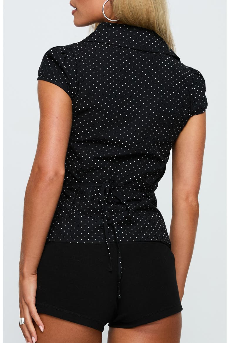 Arianwyn Polka Dot Cap Sleeve Cotton Button-Up Shirt, Alternate, color, BLACK