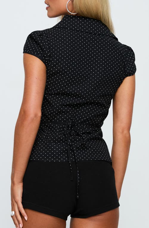 Princess Polly Arianwyn Polka Dot Cap Sleeve Cotton Button-up Shirt In Black