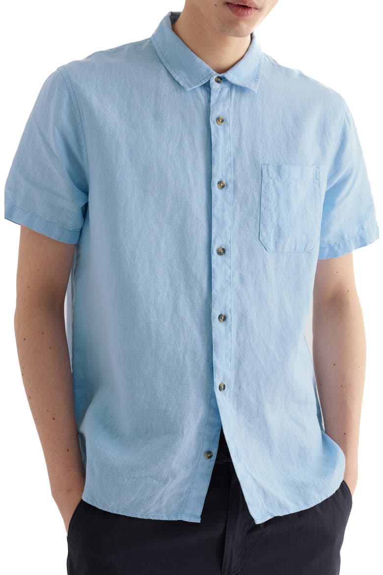 Carne Short Sleeve Linen Button-Up Shirt, Main, color, WATERFALL