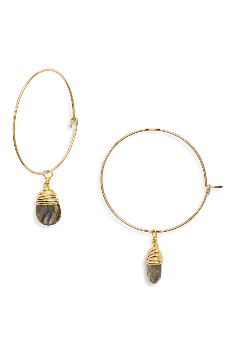 Georgia Semiprecious Stone Drop Hoop Earrings, Main, color, GOLD/ LABRADORITE