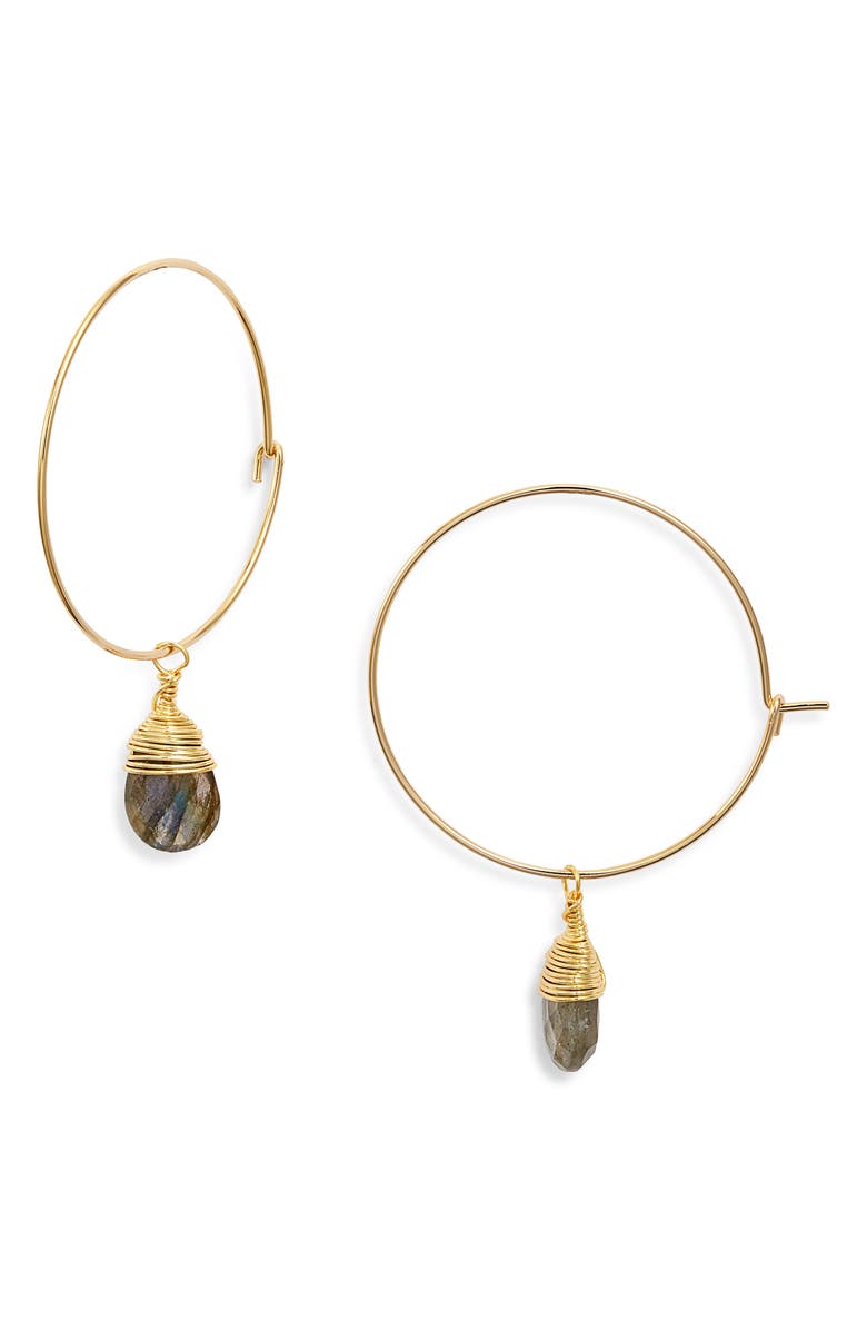 Kiara by Ki-ele Georgia Semiprecious Stone Drop Hoop Earrings, Main, color, Gold/ Labradorite