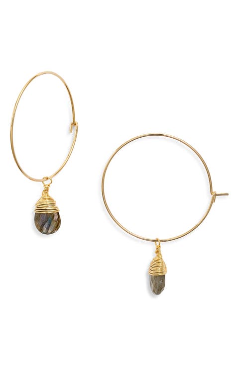 Georgia Semiprecious Stone Drop Hoop Earrings