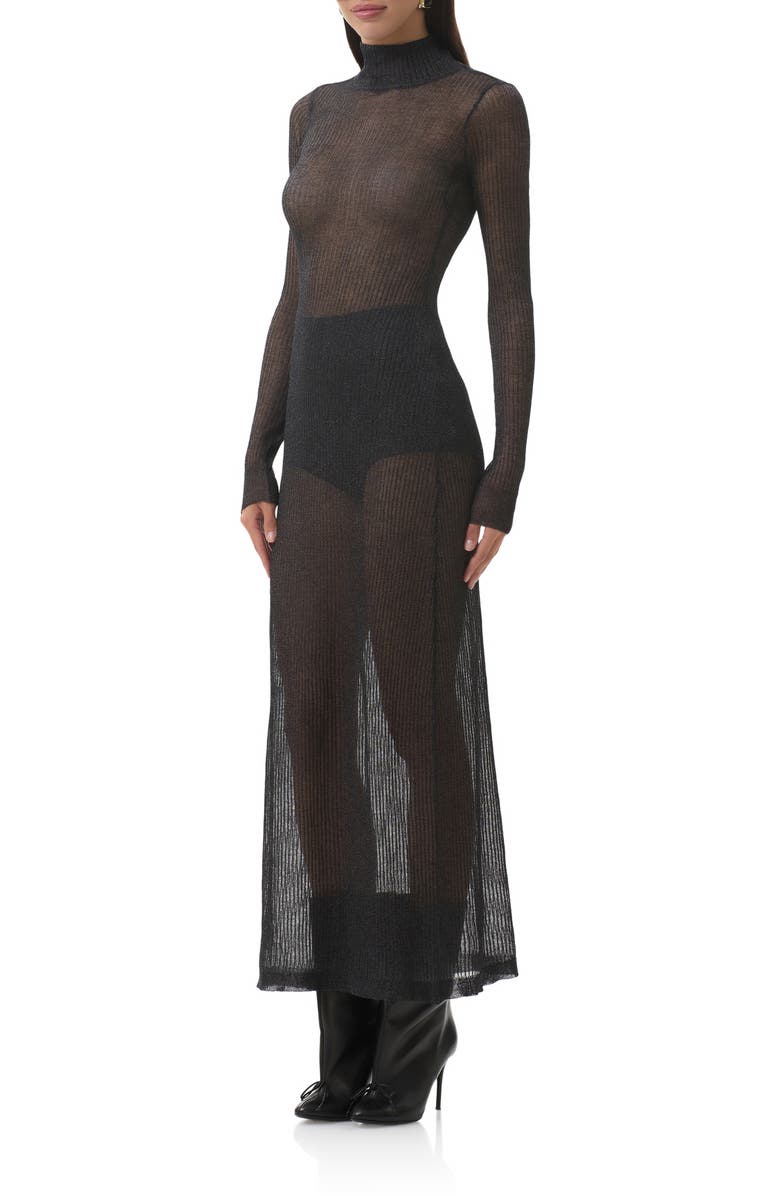 AFRM Vilas Long Sleeve Sweater Dress with Shorts, Alternate, color, Noir