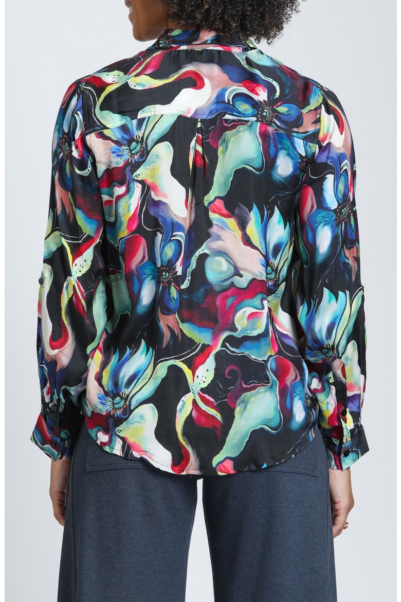 Print Roll Tab Sleeve Button-Up Shirt, Alternate, color, MIDNIGHT AURORA MULTI