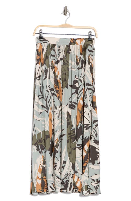 Adrianna Papell Palm Print Pleat Midi Skirt In Dusty Sea Mist Abstract Palm