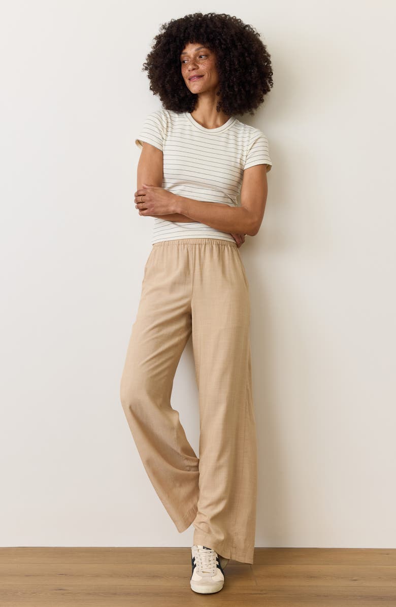 Marine Layer Lexi Sun-In Stripe Rib Crewneck T-Shirt, Alternate, color, Black Stripe/ Off White