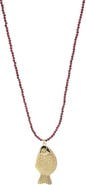 BY ADINA EDEN Dainty Gold Fish Burgundy Beaded Charm Necklace