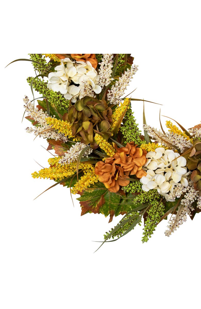 Northlight Hydrangeas and Pip Berry Clusters Floral Artificial Fall Harvest Wreath - 28", Alternate, color, White