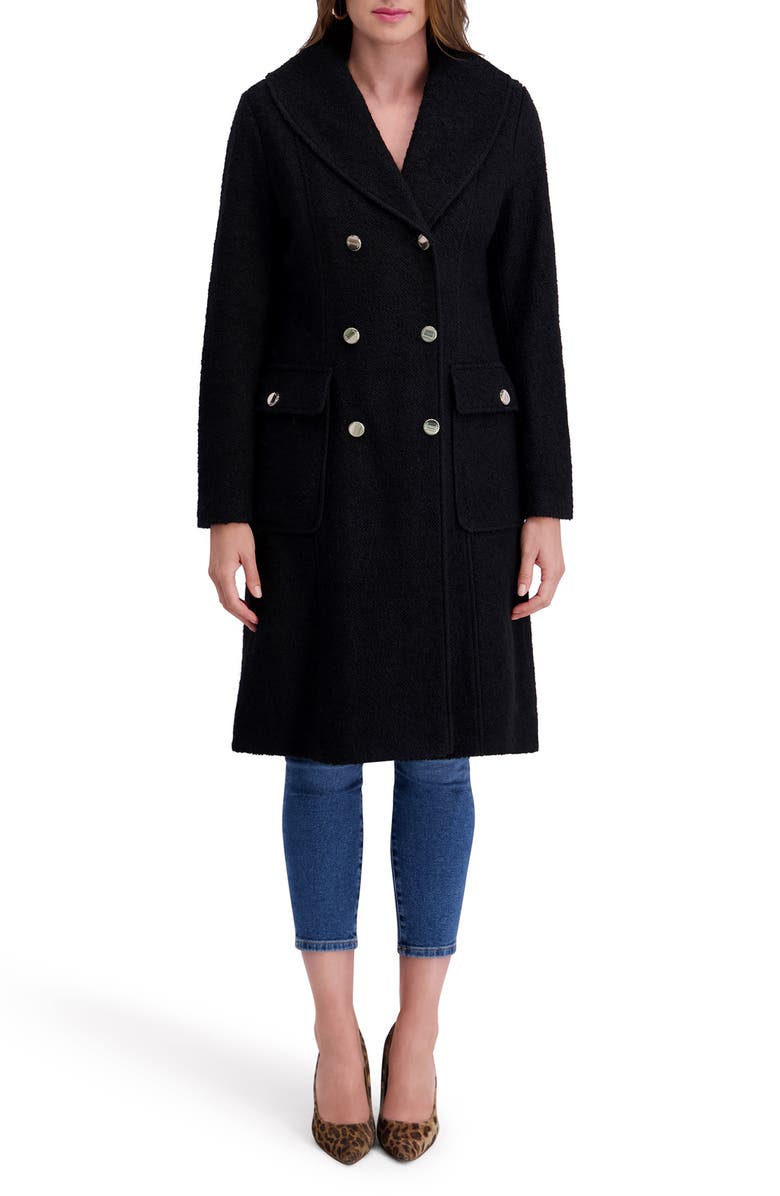 Kensie Double Breasted Bouclé Walker Coat, Main, color, Black