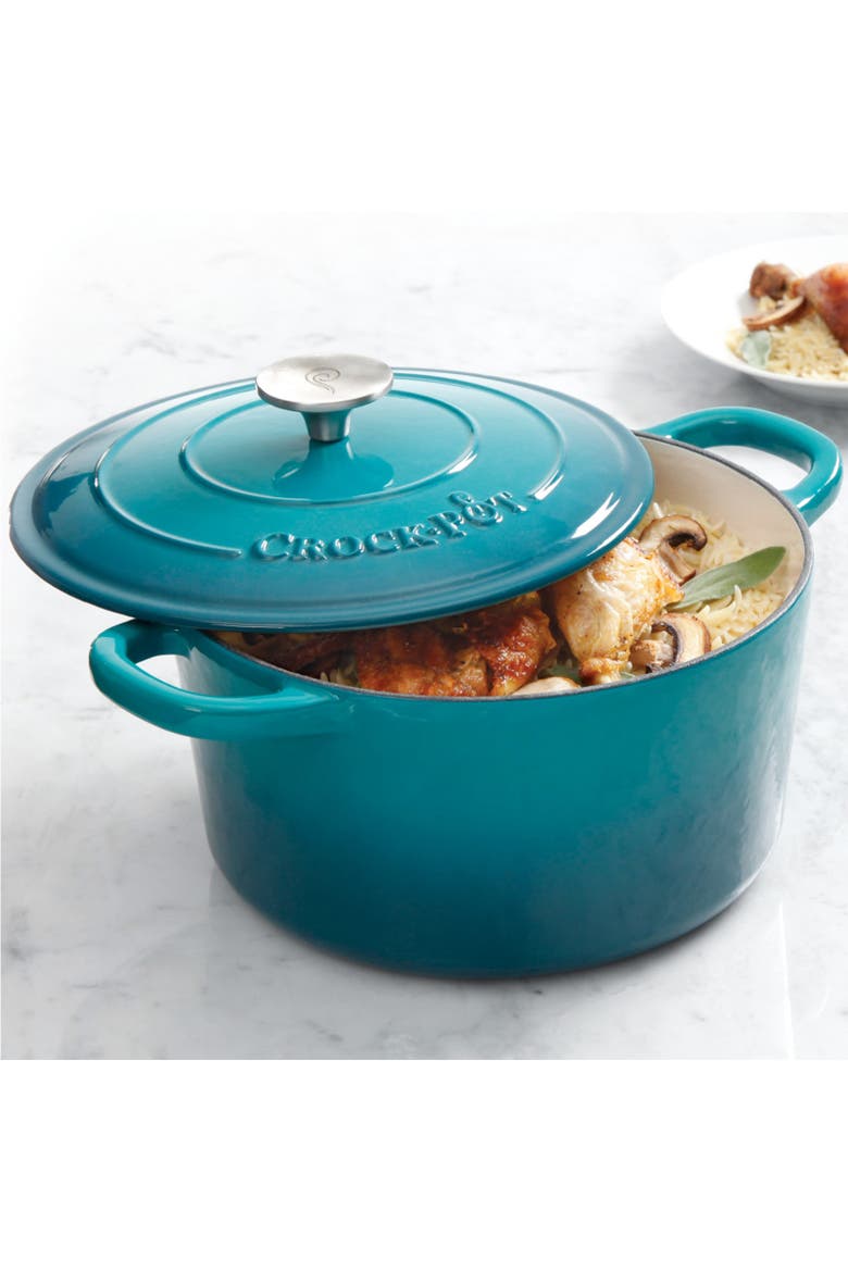 5 Quart Round Enameled Cast Iron Dutch Oven, Alternate, color, Blue