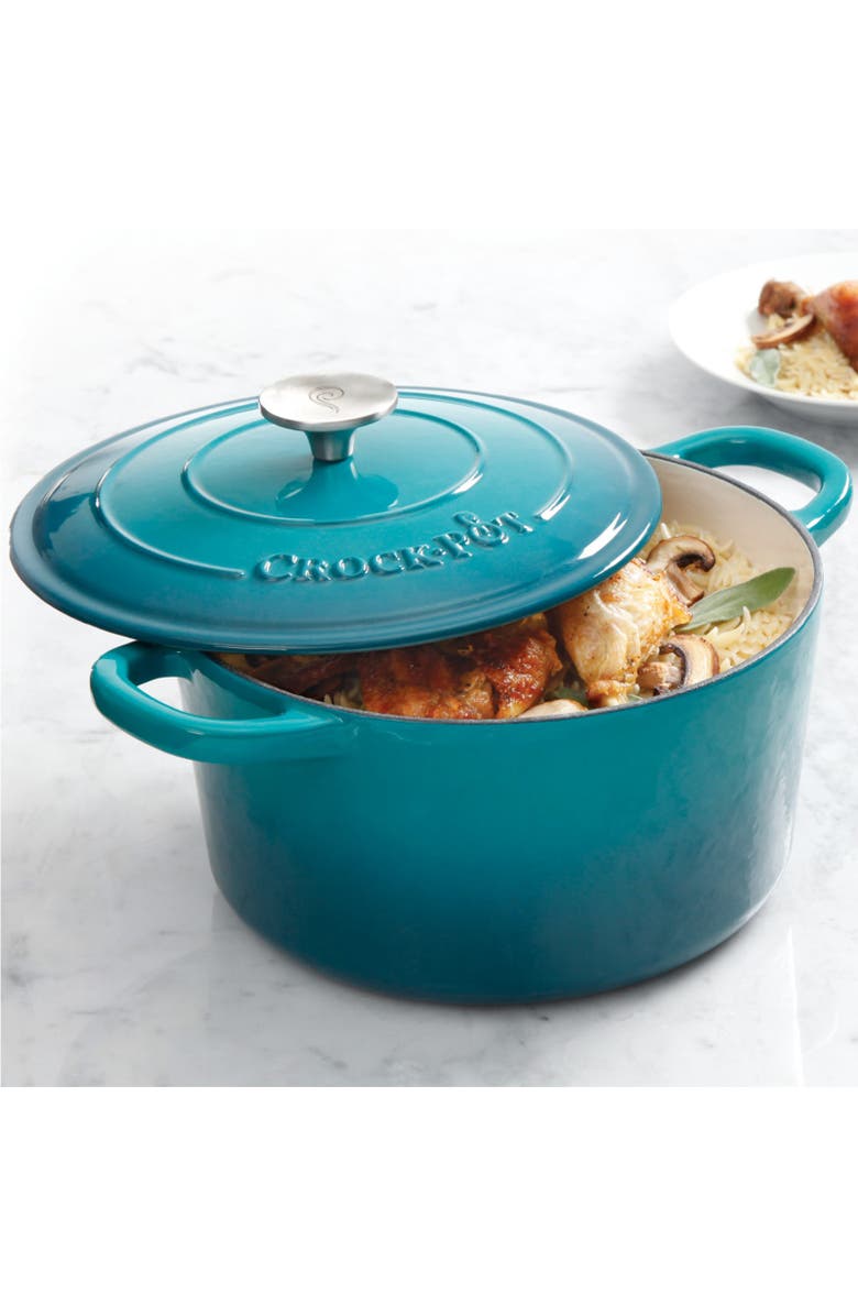 Crock-pot 5 Quart Round Enameled Cast Iron Dutch Oven, Alternate, color, Blue