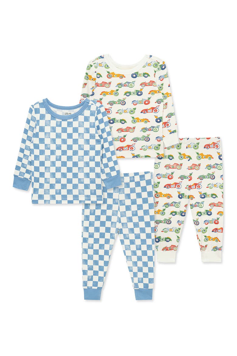 4-Piece Racecar Snug Fit Pajamas, Main, color, BLUE/ WHITE