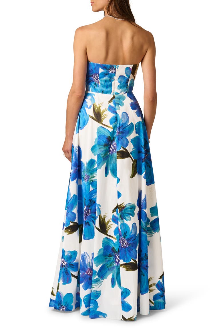 Floral Print Strapless Gown, Alternate, color, IVORY/ BLUE MULTI