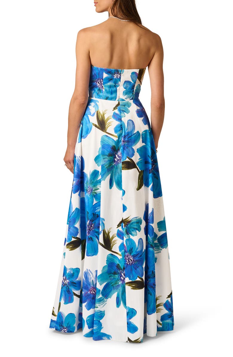Adrianna Papell Floral Print Strapless Gown, Alternate, color, Ivory/ Blue Multi