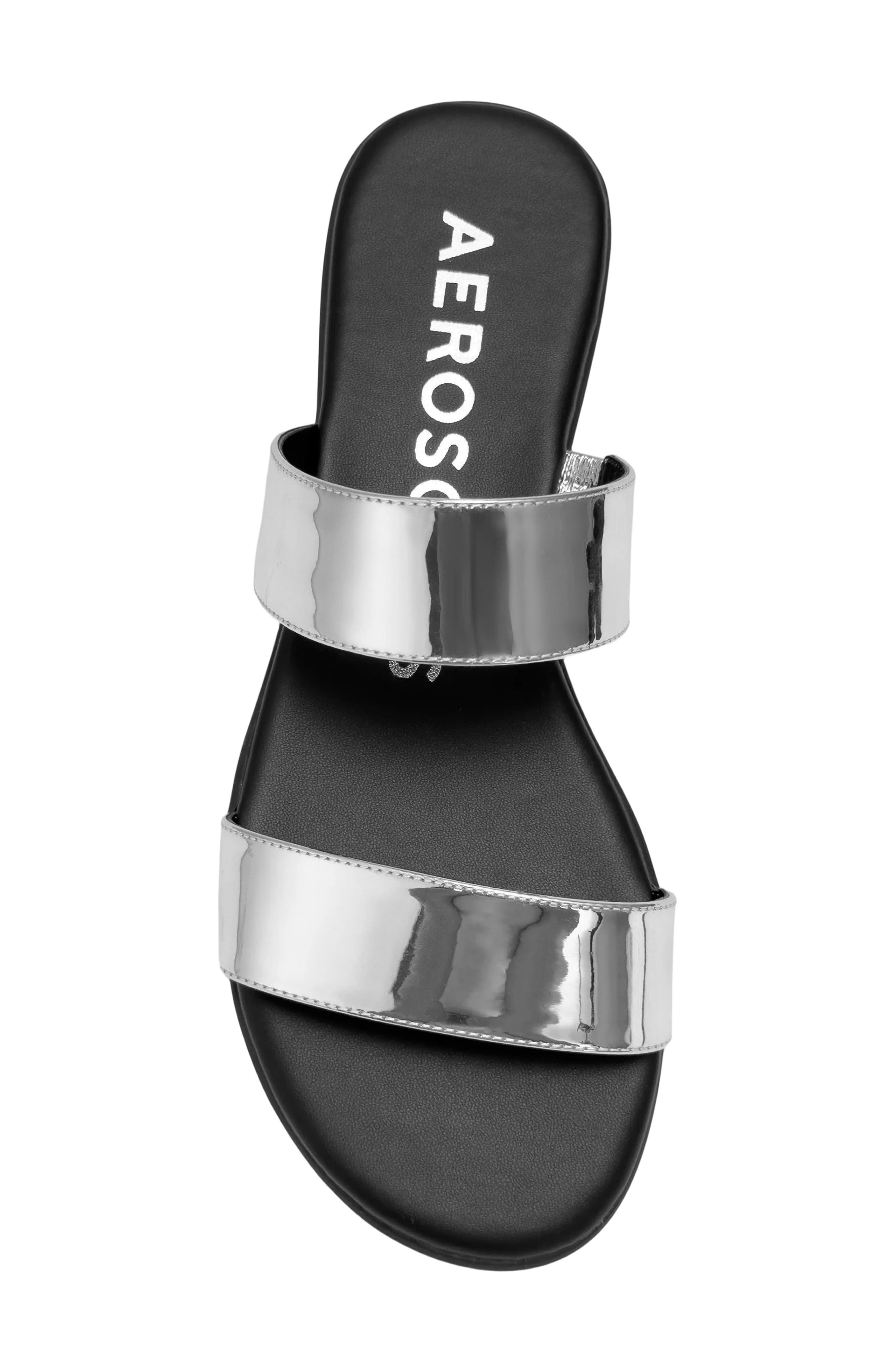Aerosoles Concetta Two-Strap Sandal, Alternate, color, Silver Fx Mirror Metallic