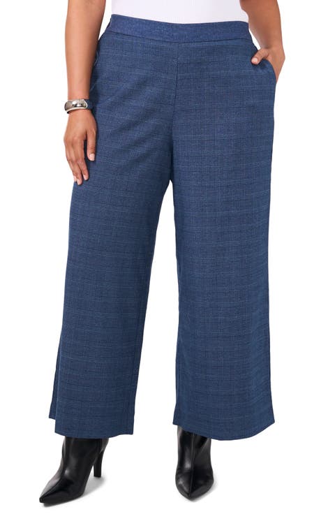 Plaid Wide Leg Pants (Plus)