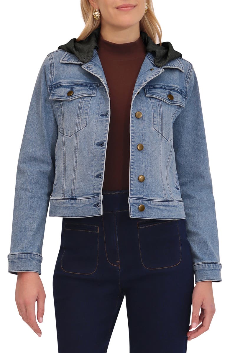 Bagatelle Denim Trucker Jacket with Removable Hood, Alternate, color, 