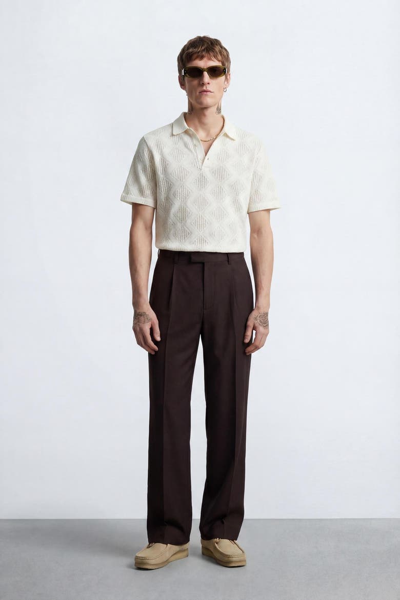 Otis Diamond Cotton Crochet Polo Shirt, Alternate, color, Cream