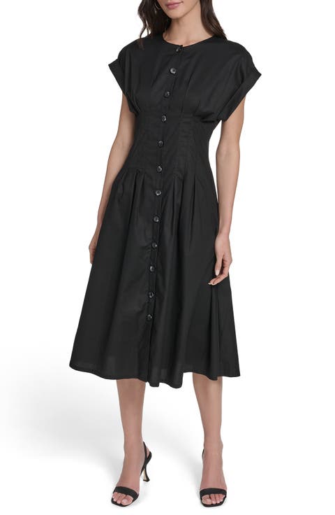 Pintuck Fit and Flare Shirtdress