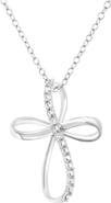 Haus of Brilliance .925 Sterling Silver Diamond Accent Cross Ribbon 18" Pendant Necklace