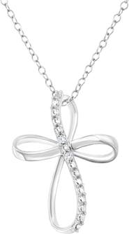 Haus of Brilliance .925 Sterling Silver Diamond Accent Cross Ribbon 18" Pendant Necklace