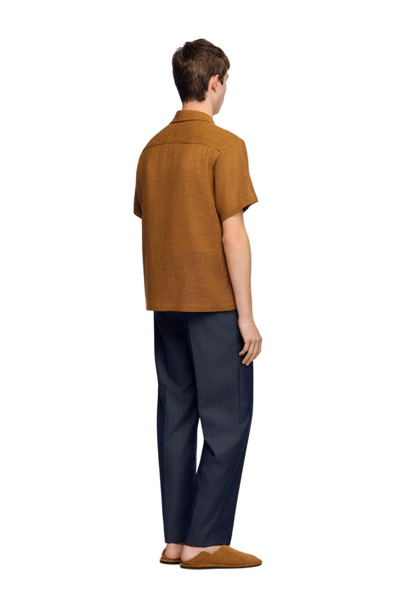 SANDRO Openwork mesh shirt, Alternate, color, Camel