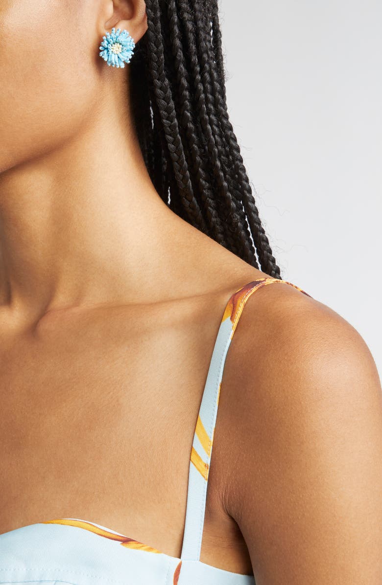 Oscar de la Renta Beaded Pompom Flower Earrings, Alternate, color, Blue