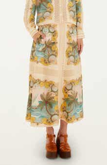 Royal Sea Crochet Trim Midi Skirt