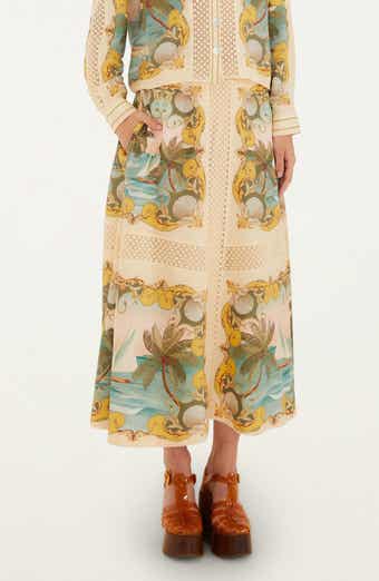 Royal Sea Crochet Trim Midi Skirt