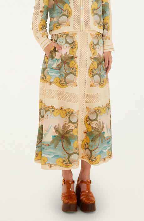 Royal Sea Crochet Trim Midi Skirt