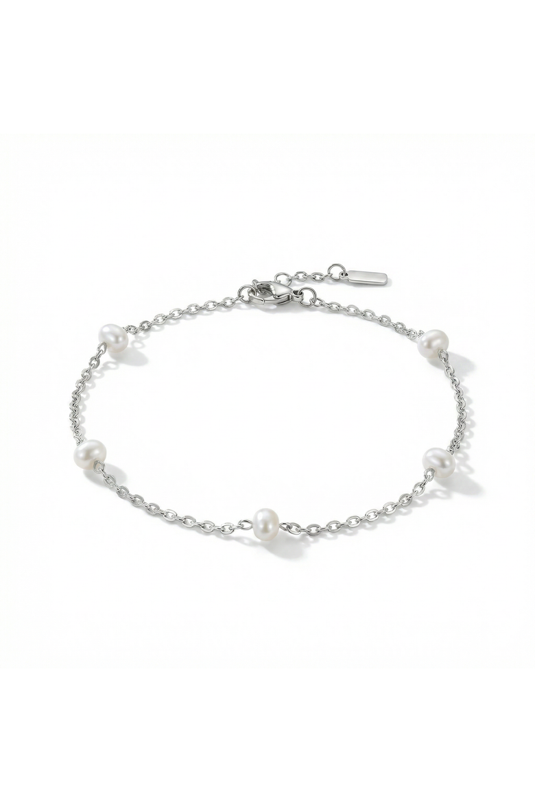 Max Anklet Silver Plated 9.5" 5mm Freshwater Pearls Lobster Clasp, Main, color, Silver