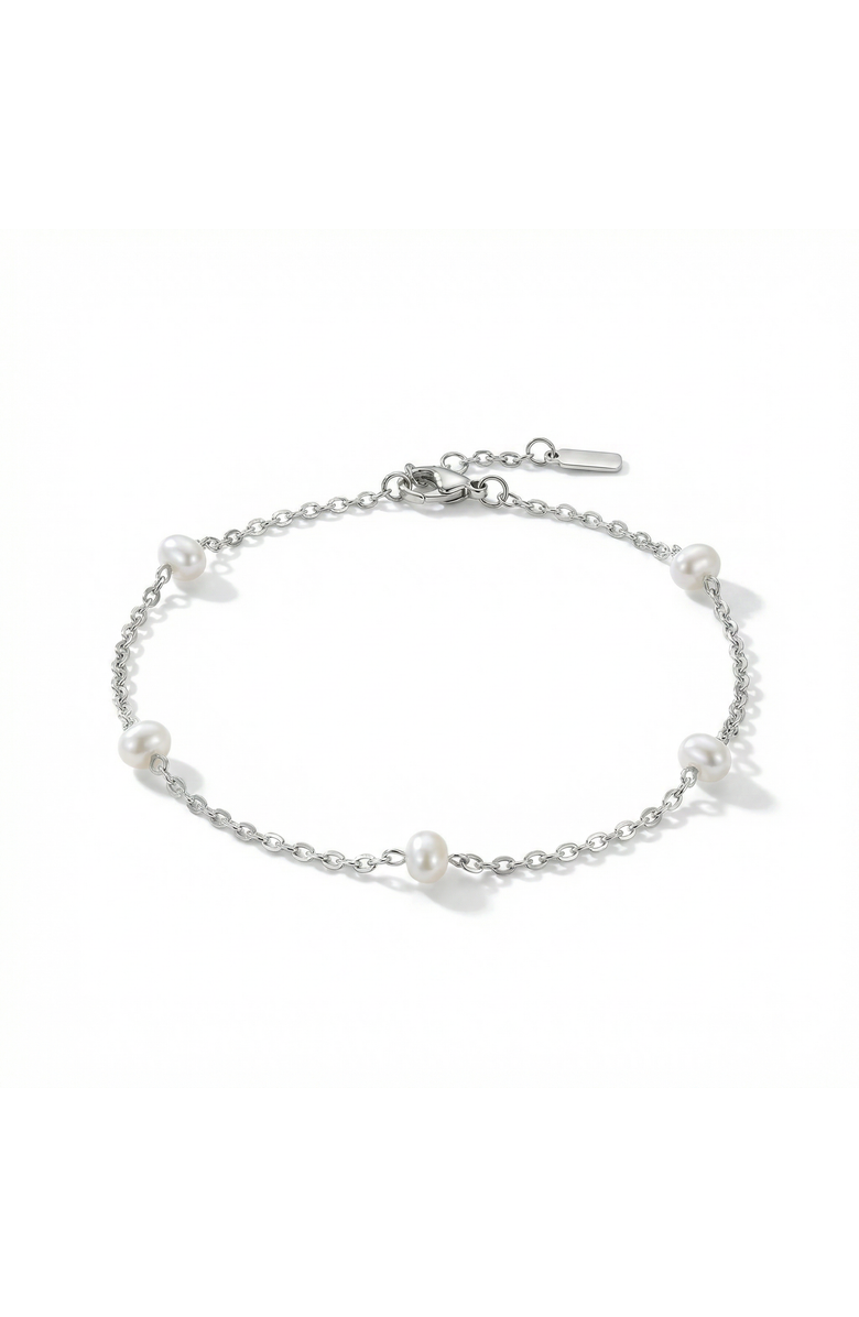 Bliss Diamond Max Anklet Silver Plated 9.5" 5mm Freshwater Pearls Lobster Clasp, Main, color, Silver