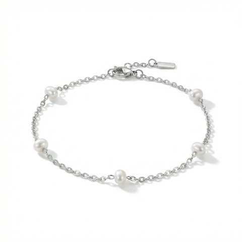 Max Anklet Silver Plated 9.5" 5mm Freshwater Pearls Lobster Clasp