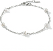 Bliss Diamond Max Anklet Silver Plated 9.5" 5mm Freshwater Pearls Lobster Clasp