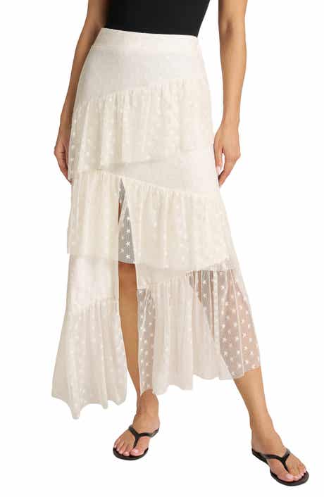 Asymmetrical Star Mesh Midi Skirt