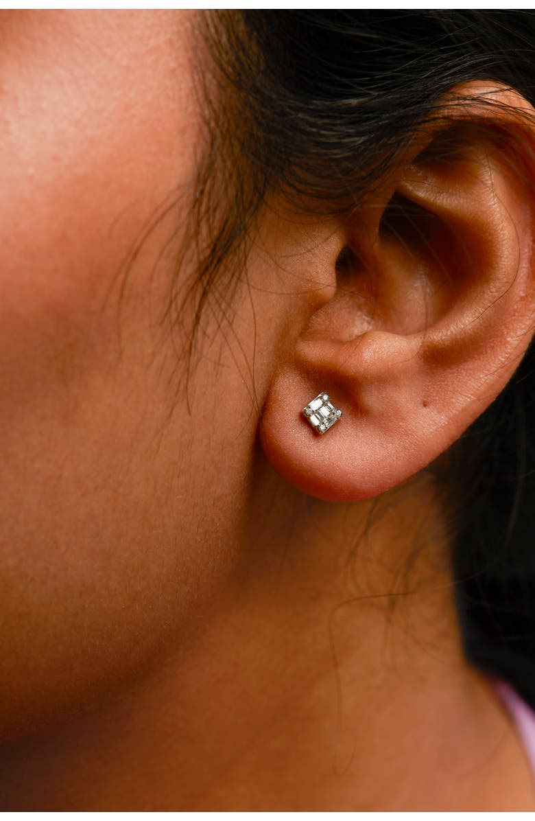 Haus of Brilliance 10K White Gold 1/7 Ct Round and Baguette Diamond Mosaic Square Stud Earrings, Alternate, color, White