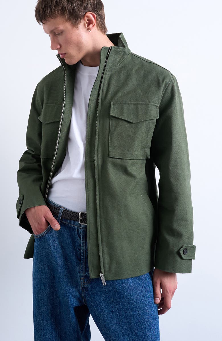 Topman Double Pocket Cotton Canvas Jacket, Main, color, Light Green