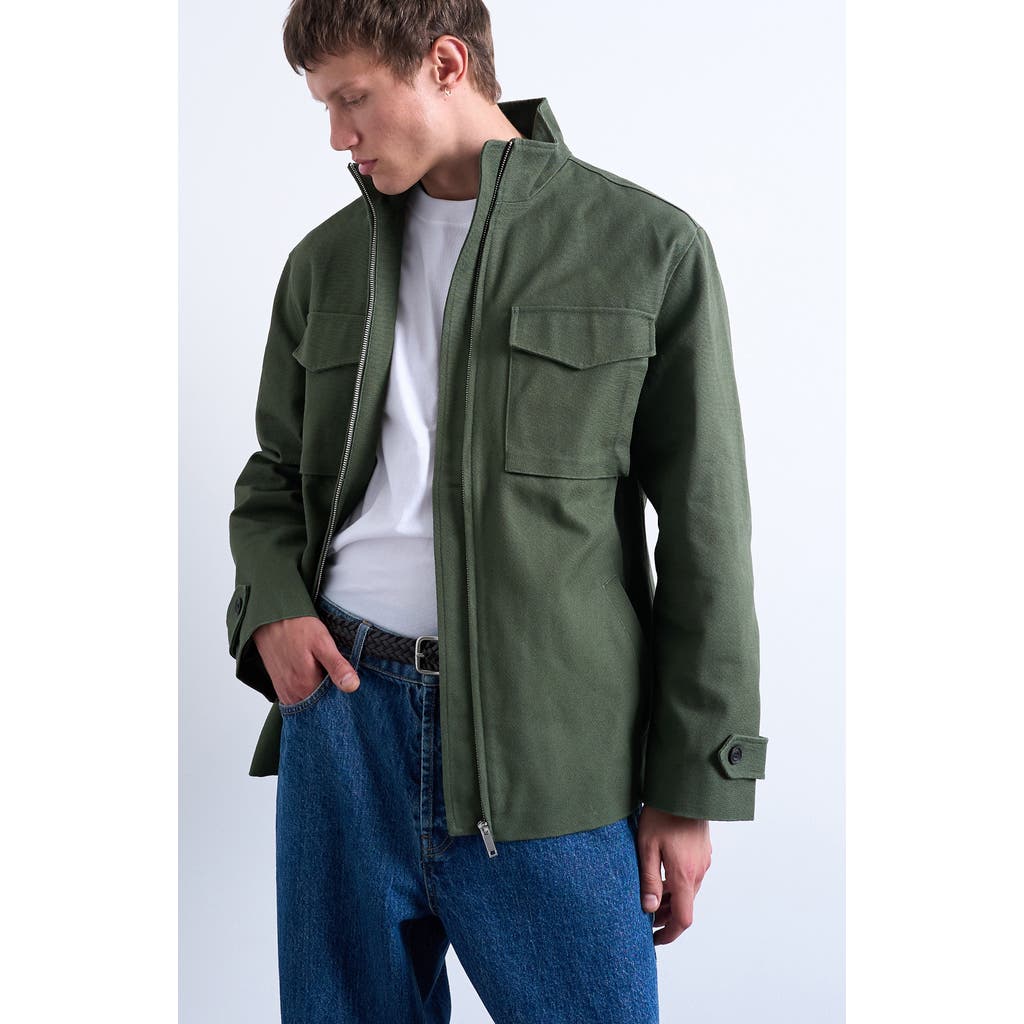 Topman Double Pocket Cotton Canvas Jacket In Green