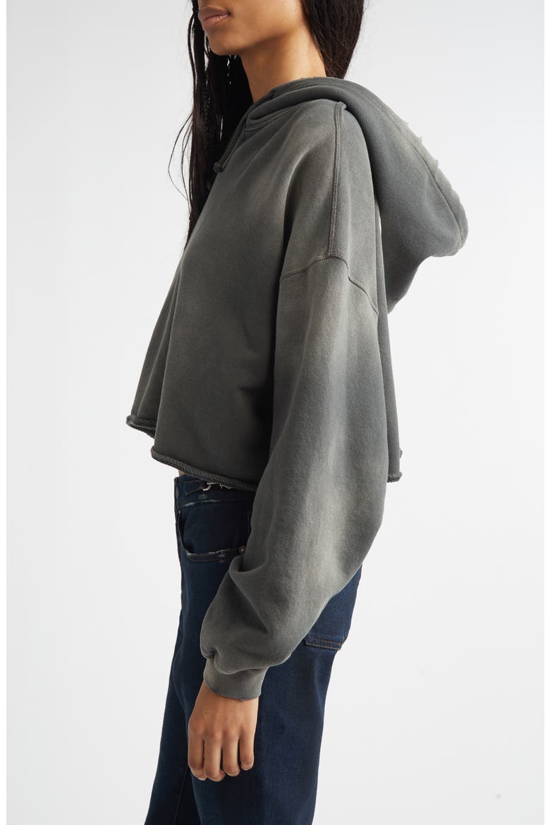 Star Distressed Oversize Cotton Crop Hoodie, Alternate, color, CHARCOAL