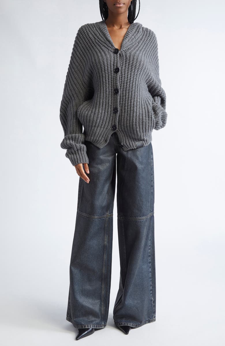 Stella McCartney Waxed Organic Cotton Denim Wide Leg Jeans, Alternate, color, Aged Blue