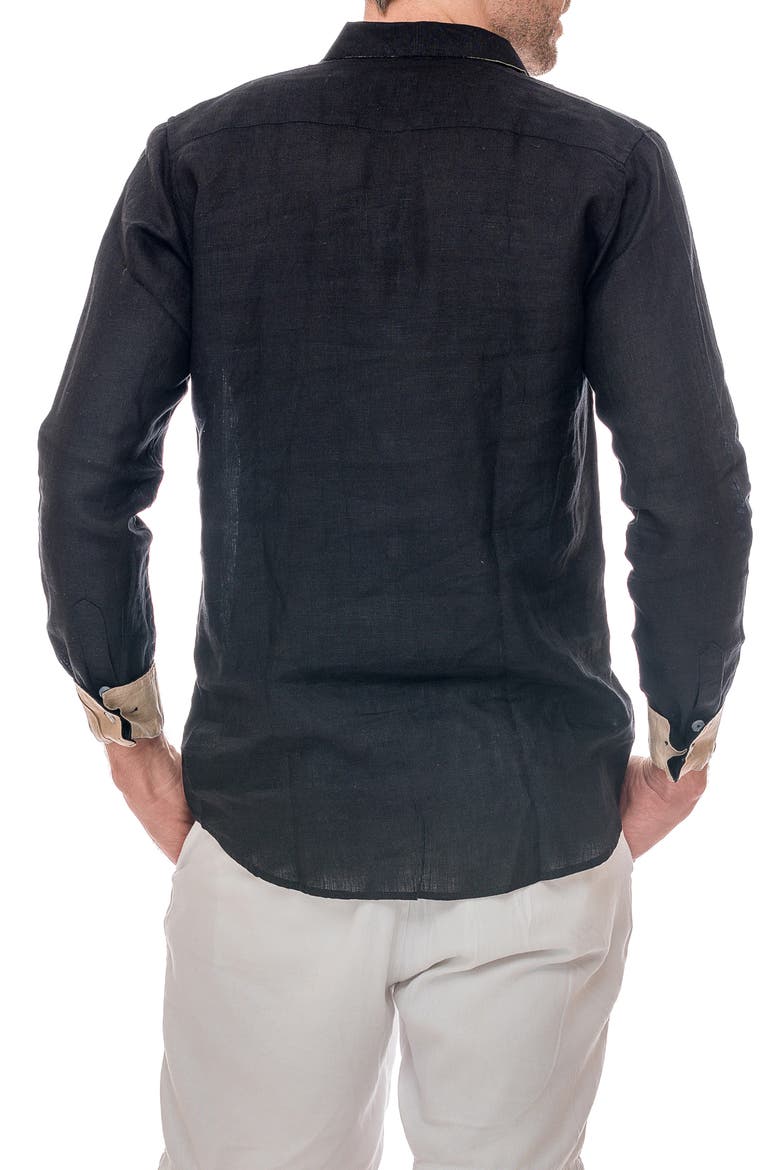 Linen Button-Up Shirt, Alternate, color, BLACK