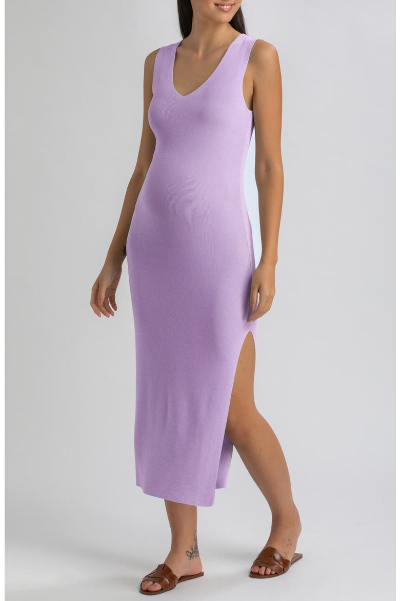 Rib Sleeveless Maternity Midi Sweater Dress, Main, color, PURPLE