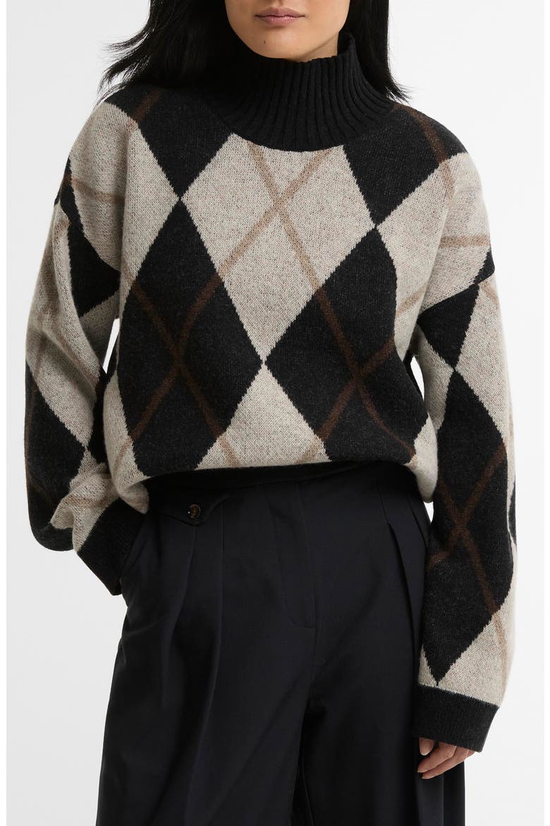 Marlow Argyle Wool Blend Funnel Neck Sweater, Main, color, BLACK MULTI