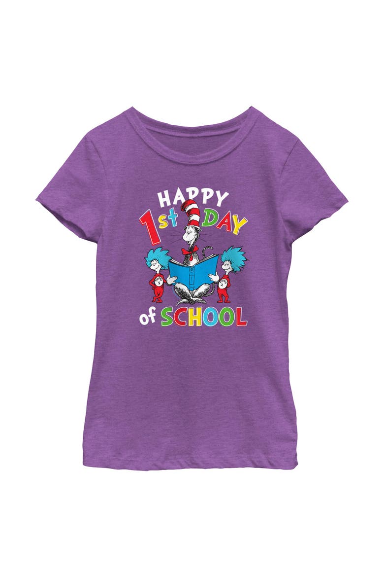 Girl's Dr. Seuss Happy First Day of School  Graphic T-Shirt, Main, color, Purple Berry