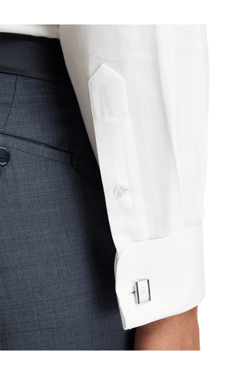 Paul Fredrick Non-iron Cotton Herringbone Point Collar French Cuff Dress Shirt, Alternate, color, White