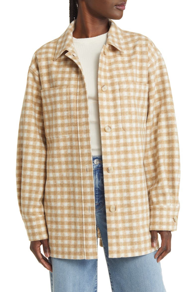 Gingham Oversize Shirt Jacket, Main, color, TAN MULTI