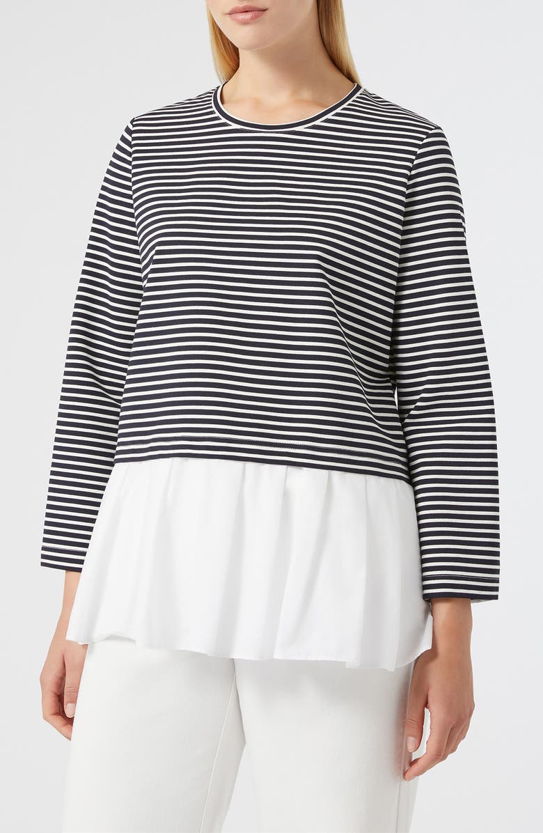 Marina Rinaldi Liuti Stripe Poplin Hem Sweatshirt, Main, color, Navy