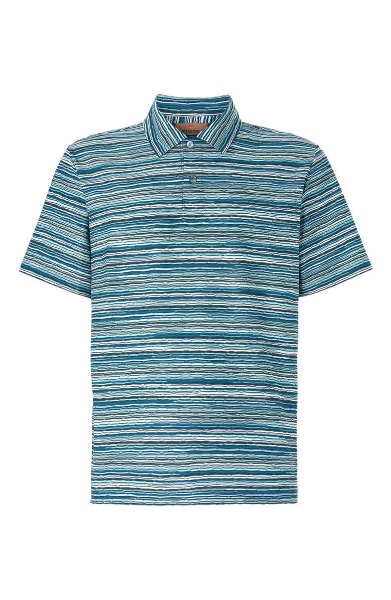 Missoni Short Sleeve Polo In Flame Jersey, Alternate, color, Blue & Green
