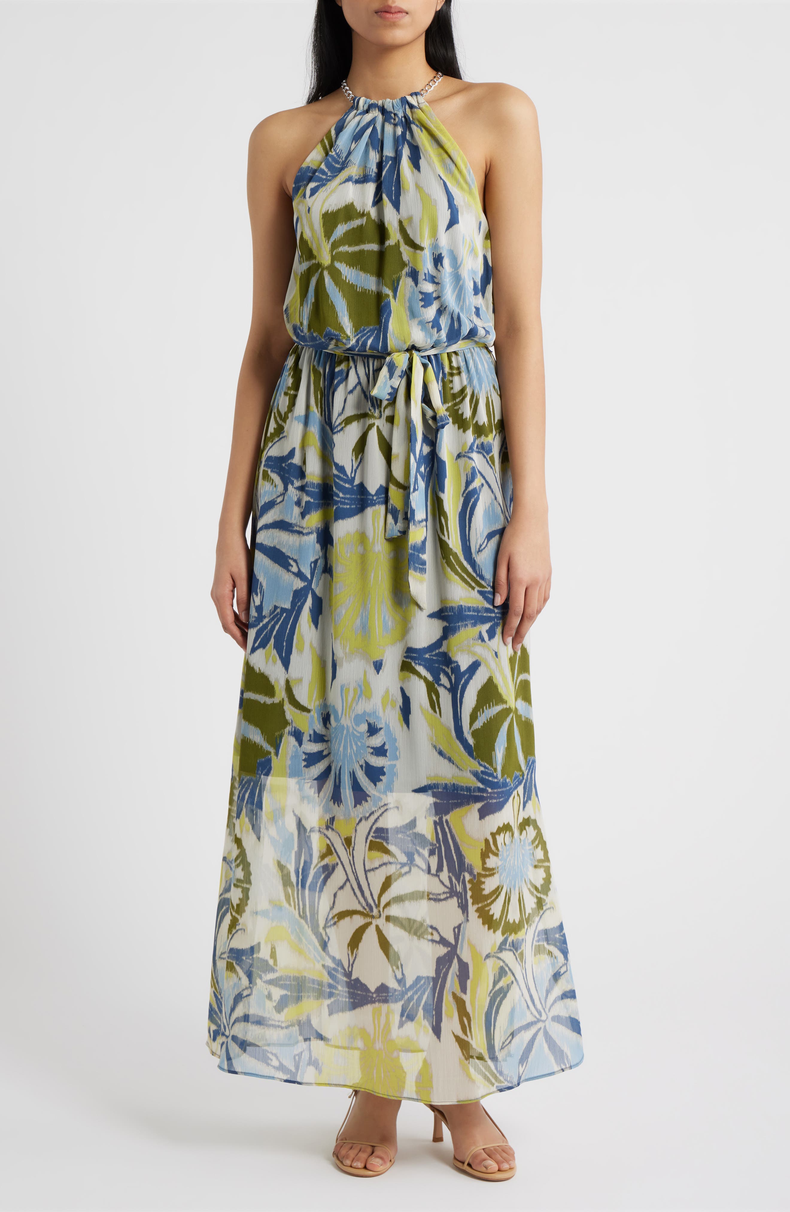 Floral Chain Neck Maxi Dress